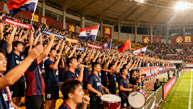 足球比赛现场球迷看台庆祝与助威画面